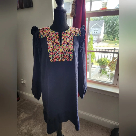 Kirundo Embroidered Floral Ruffled Long Sleeve Boho Dress Size Large - Picture 1 of 6